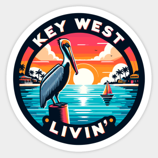 Key West Livin' - Tropical Pelican Scene In Key West Sticker